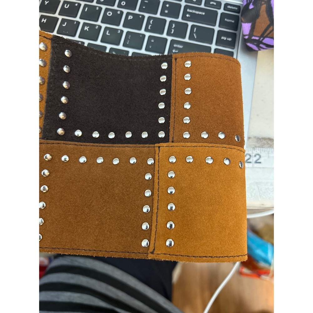 Michael Michael Kors Brown Tan Suede Studded Patchwork Wide Waist Belt 553927 M - Picture 6 of 6